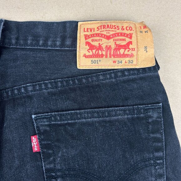 Levi's 501 Original Straight Button Fly Jeans Mens 34x32 Black Five Pocket Cotto - Picture 8 of 8